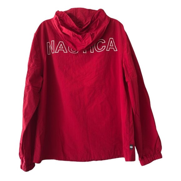 NWT Nautica Red Water Resistant Hooded Pullover Windbreaker Men's L - Picture 2 of 10